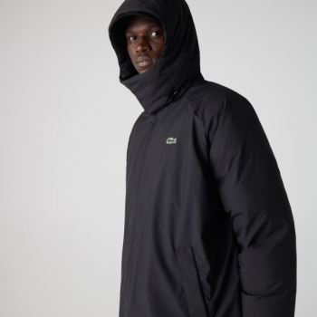 Lacoste Lacoste LIVE Hooded Water-Repellent Oversized Coat Pánské - Kabáty Černé | CZ-hU5t67